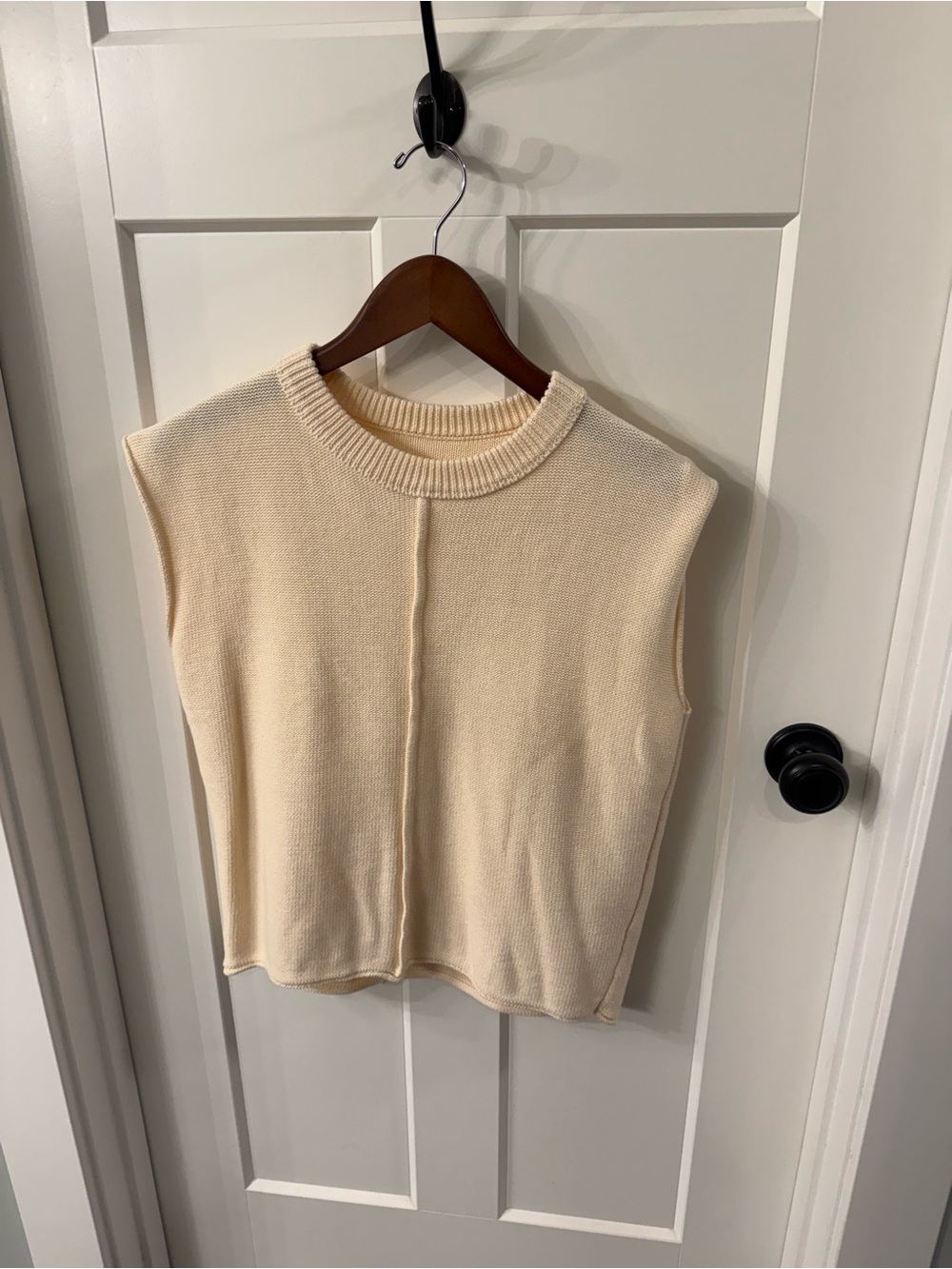 Sleeveless Cream Knit Top - Lightweight Crewneck